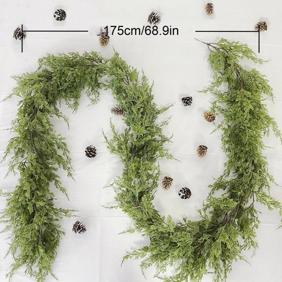 Artificial Cedar Garland, 68.9 Inch Flexible Faux Greenery Vine for Christmas Mantel, Staircase and Table Runner Decor