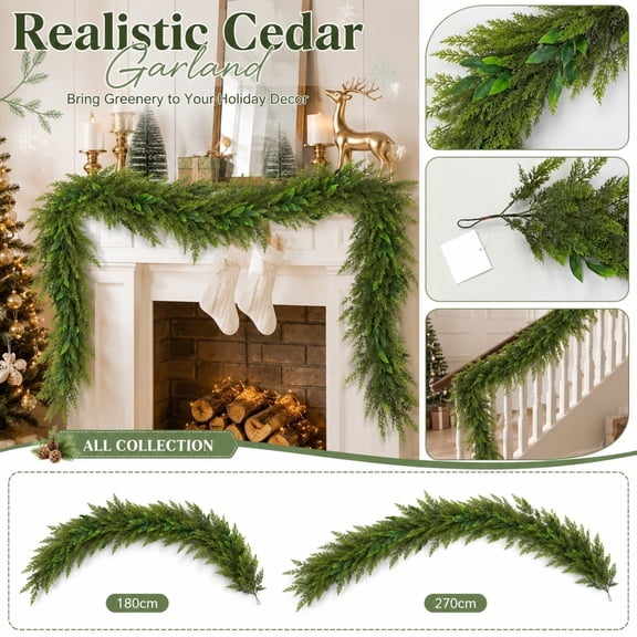 Artificial Cedar Garland 6ft Pine Needle Vine for Holiday Decor, Christmas Fireplace Staircase Tabletop Decoration, Indoor Outdoor Seasonal , 1Pack A