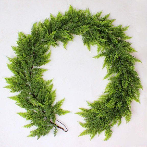 Artificial Cedar Garland, Flexible Soft Realistic Tooth Cedar Leaves Garland, Greenery Foliage Wreath Swag for DIY Christmas Wedding Spring Decor, Fake Garland, Indoor Outdoor Holiday Decor