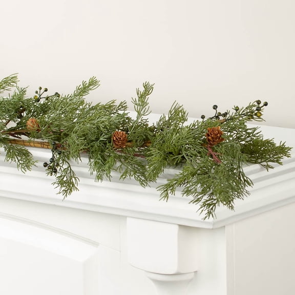 Factory Direct Craft 56" Artificial Cedar Juniper Garland, Weather-Resistant Faux Evergreen Garland for Indoor & Outdoor Holiday Décor, Mantels, Railings & Porches