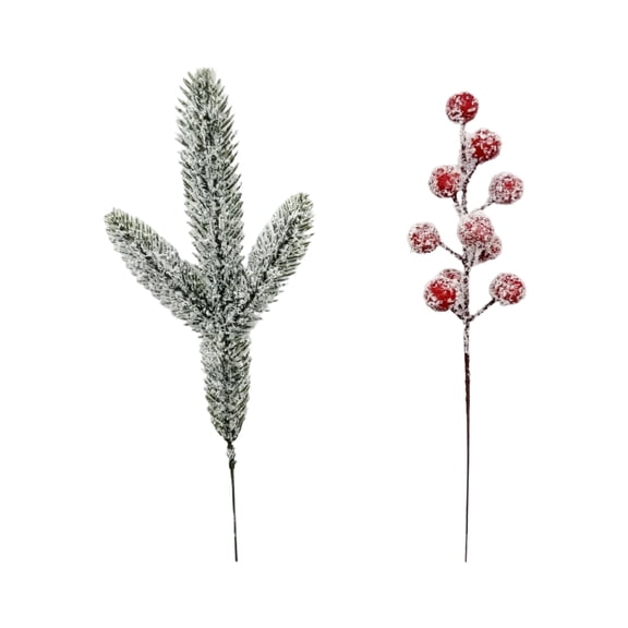 Artificial Cedar Red Berry Green Branch Stem Christmas Tree Wreath Floral Arrangement Vase Decorative Flower 12 Bunches