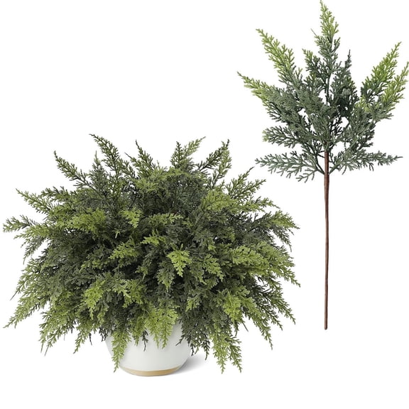 Artificial Cedar Sprigs, Faux Green Cedar Picks, Realistic Evergreen Stems for Christmas Vase Bouquet Wreath Garland Home Holiday Decor, 1PCS
