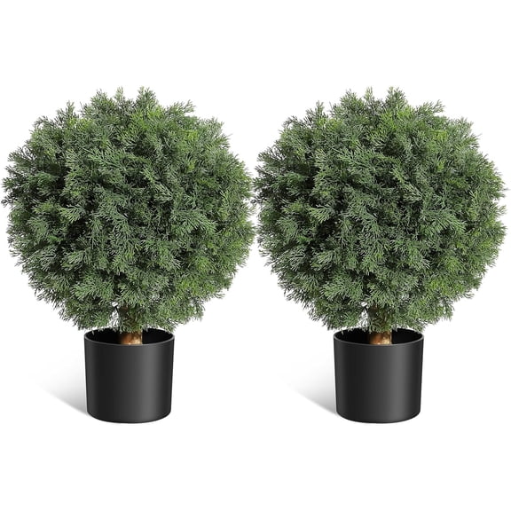 Artificial Cedar Topiary Ball Tree2 Pack Topiary Ball Trees with Potte for Front Porch Decor,Shrubs Bushes Ball Plants for Home Backyard Indoor Outdoor Decor