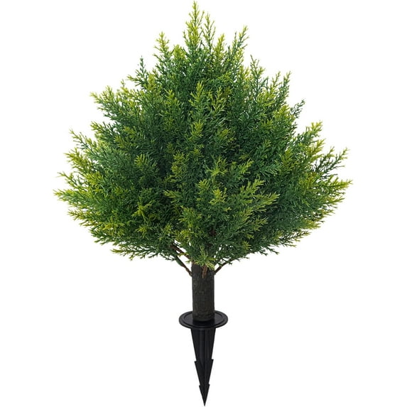 Artificial Cedar Topiary Ball Tree with Ground Spike, 16'' Fake Cedar Plant UV Resistant Artificial Shrubs, Faux Cypress Plant Fake Bushes for Front Porch Garden Indoor Outdoor