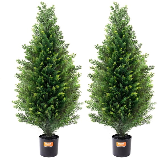 Artificial Cedar Topiary Tree 36 Inch Tall 2 Pieces Extra Leaves Pot Faux Evergreen Fake Pine Cypress Trees UV Rated Artificial Greenery Set for Home Decor Indoor Outdoor