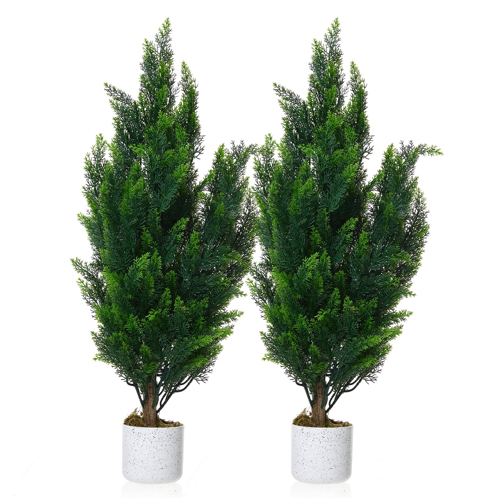 Artificial Cedar Topiary Tree 3FT Set of 2, Outdoor Faux Evergreen Pine Shrubs, Realistic Fake Plants Front Porch Decor, Potted Fake Bushes Cypress Trees UV Resistant for Home Front Door