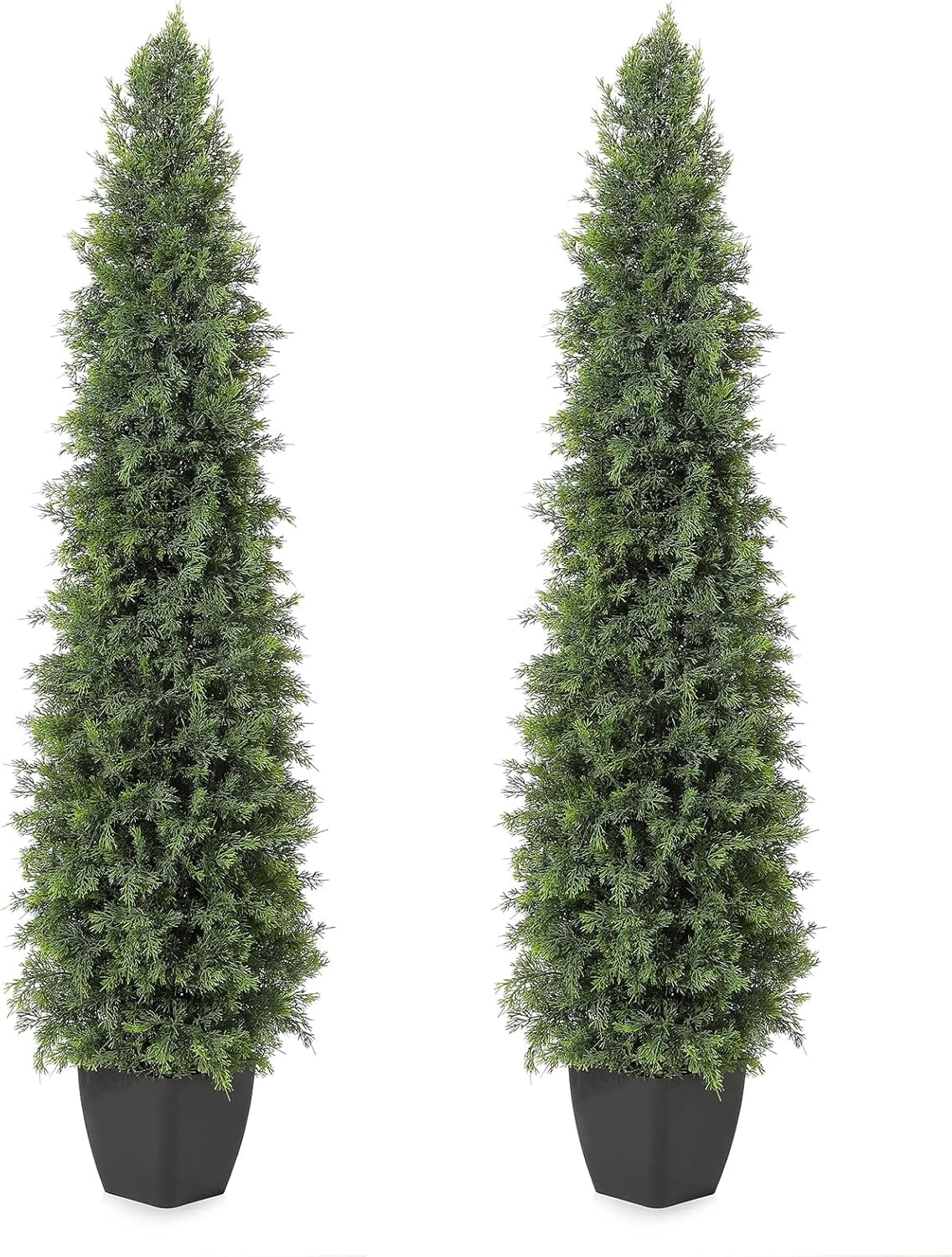 Artificial Cedar Topiary Tree for Outdoor,60 in Tall Faux Cedar Trees,Potted Fake Cypress Plant, Artificial Plants Indoor Outdoor for Front Porch Decor, Set of 2
