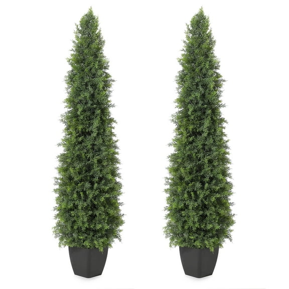Artificial Cedar Topiary Trees  3/4/5FT 2 Pack Topiary Trees Artificial Outdoor & Indoor,Realistic UV Resistant - Faux Cedar Trees for Outdoor,Porch