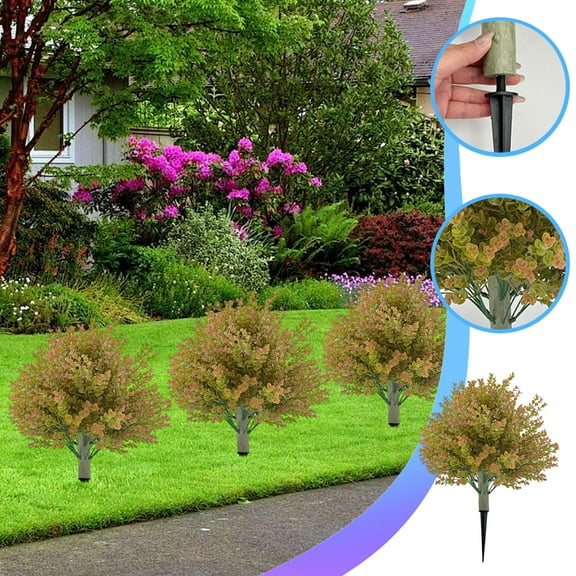 Artificial Cedar Topiary Trees for Outdoors - 22-Inch Faux Shrubs with Ground Spike, Realistic PE Plastic Greenery for Garden, Porch, Balcony Decor - Easy Assembly, Maintenance-Free