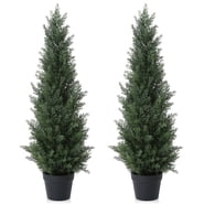 DR.Planzen Artificial Cedar Tree 2 Pack 3 ft Outdoor Artificial Topiary Cedar Plants Fake Tree UV Rated Potted Plants for Porch Decor Faux Pine Tree for Perfect Housewarming Gift