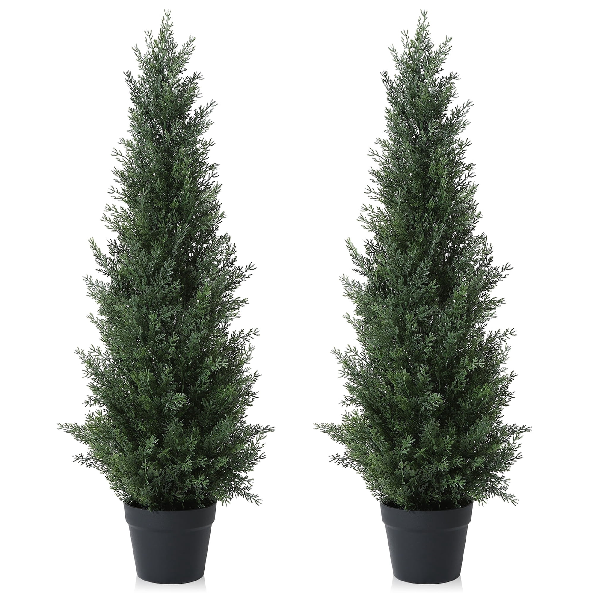 DR.Planzen Artificial Cedar Tree 2 Pack 3 ft Outdoor Artificial Topiary Cedar Plants Fake Tree UV Rated Potted Plants for Porch Decor Faux Pine Tree for Perfect Housewarming Gift