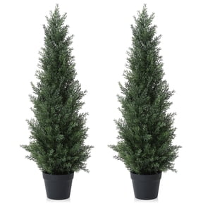 DR.Planzen Artificial Cedar Tree 2 Pack 3 ft Outdoor Artificial Topiary Cedar Plants Fake Tree UV Rated Potted Plants for Porch Decor Faux Pine Tree for Perfect Housewarming Gift