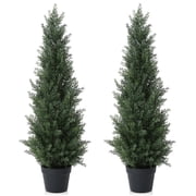 DR.Planzen Artificial Cedar Tree 2 Pack 3 ft Outdoor Artificial Topiary Cedar Plants Fake Tree UV Rated Potted Plants for Porch Decor Faux Pine Tree for Perfect Housewarming Gift