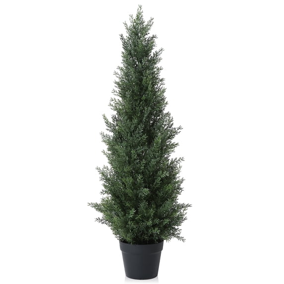 DR.Planzen Artificial Cedar Tree 3 ft Outdoor Artificial Topiary Cedar Plants Fake Tree UV Rated Potted Tree for Porch Decor Faux Pine Tree for Perfect Housewarming Gift 1Pack
