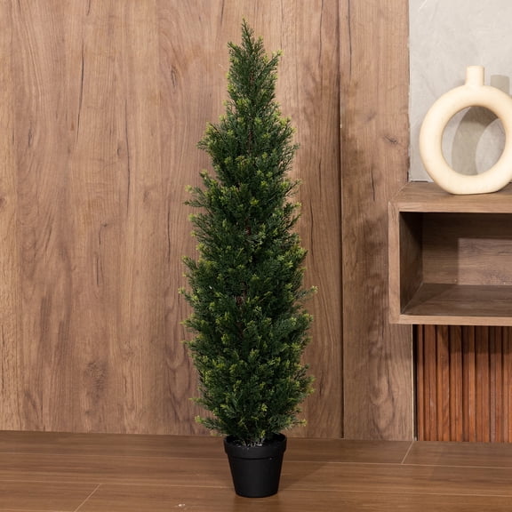 Artificial Cedar Tree 3 ft Outdoor Artificial Topiary Cedar Plants Fake Tree UV Rated Potted Tree for Porch Decor Faux Pine Tree for Perfect Housewarming Gift 1Pack