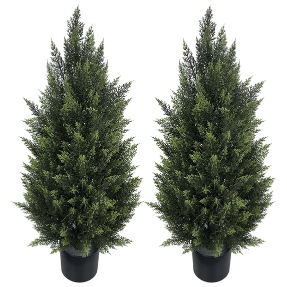 Artificial Cedar Tree 3FT Artificial Cedar Topiary Trees for Outdoors Potted Fake Cypress Trees Faux Evergreen Plants for Home Porch Decor Set of 2