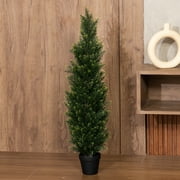 Artificial Cedar Tree, 3ft Fake Topiary Cedar Plants, Pre Potted Faux Greenry Tree for Home Decor Office House Living Room Indoor Outdoor, Big Fake Plants Fake House Plants