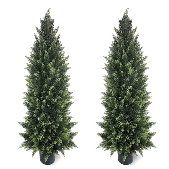 Artificial Cedar Tree 4FT Artificial Cedar Topiary Trees for Outdoors Potted Fake Cypress Trees Faux Evergreen Plants for Home Porch Decor Set of 2