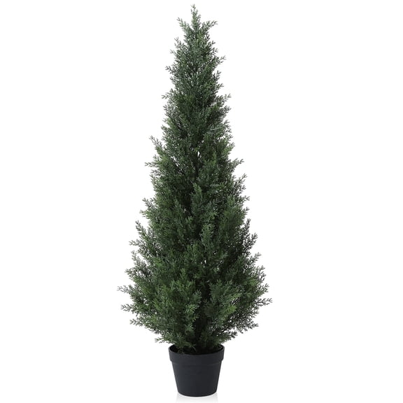 DR.Planzen Artificial Cedar Tree 4 ft Outdoor Artificial Topiary Cedar Plants Fake Tree UV Rated Potted Tree for Porch Decor Faux Pine Tree for Perfect Housewarming Gift 1 Pack
