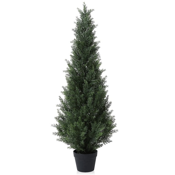 DR.Planzen Artificial Cedar Tree 4 ft Outdoor Artificial Topiary Cedar Plants Fake Tree UV Rated Potted Tree for Porch Decor Faux Pine Tree for Perfect Housewarming Gift 1 Pack