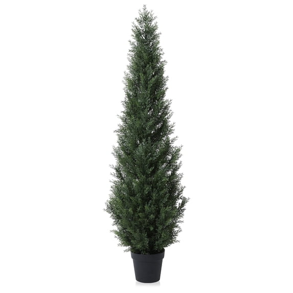 DR.Planzen Artificial Cedar Tree 5 ft Artificial Cedar Topiary Trees for Outdoors Potted Fake Cypress Tree Faux Evergreen Plants for Home Porch Decor