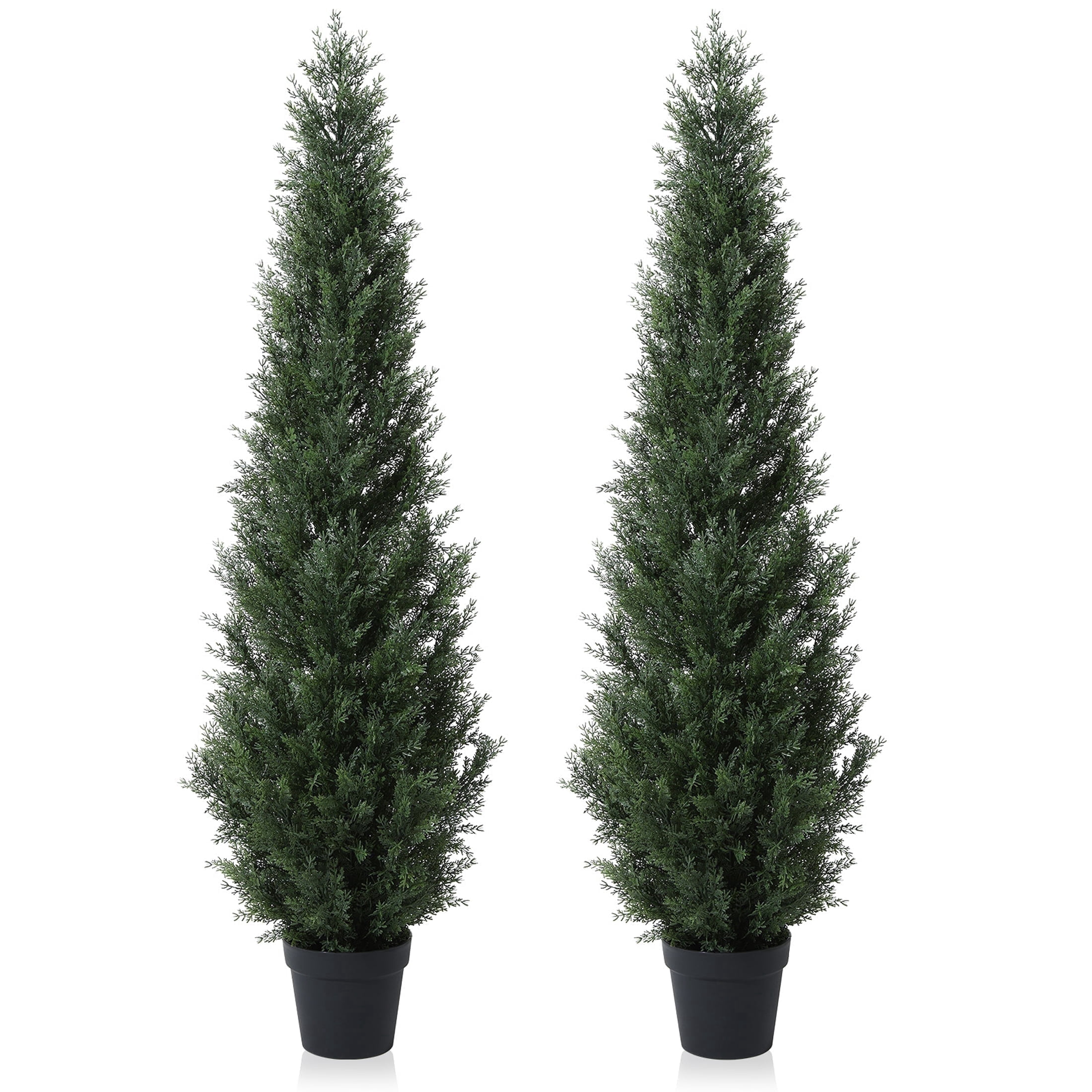 DR.Planzen Artificial Cedar Tree 2 Pack 5 ft Artificial Cedar Topiary Trees for Outdoors Potted Fake Cypress Trees Faux Evergreen Plants for Home Porch Decor Set of 2