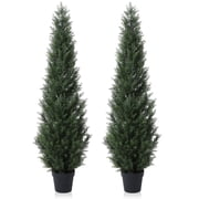 DR.Planzen Artificial Cedar Tree 2 Pack 5 ft Artificial Cedar Topiary Trees for Outdoors Potted Fake Cypress Trees Faux Evergreen Plants for Home Porch Decor Se