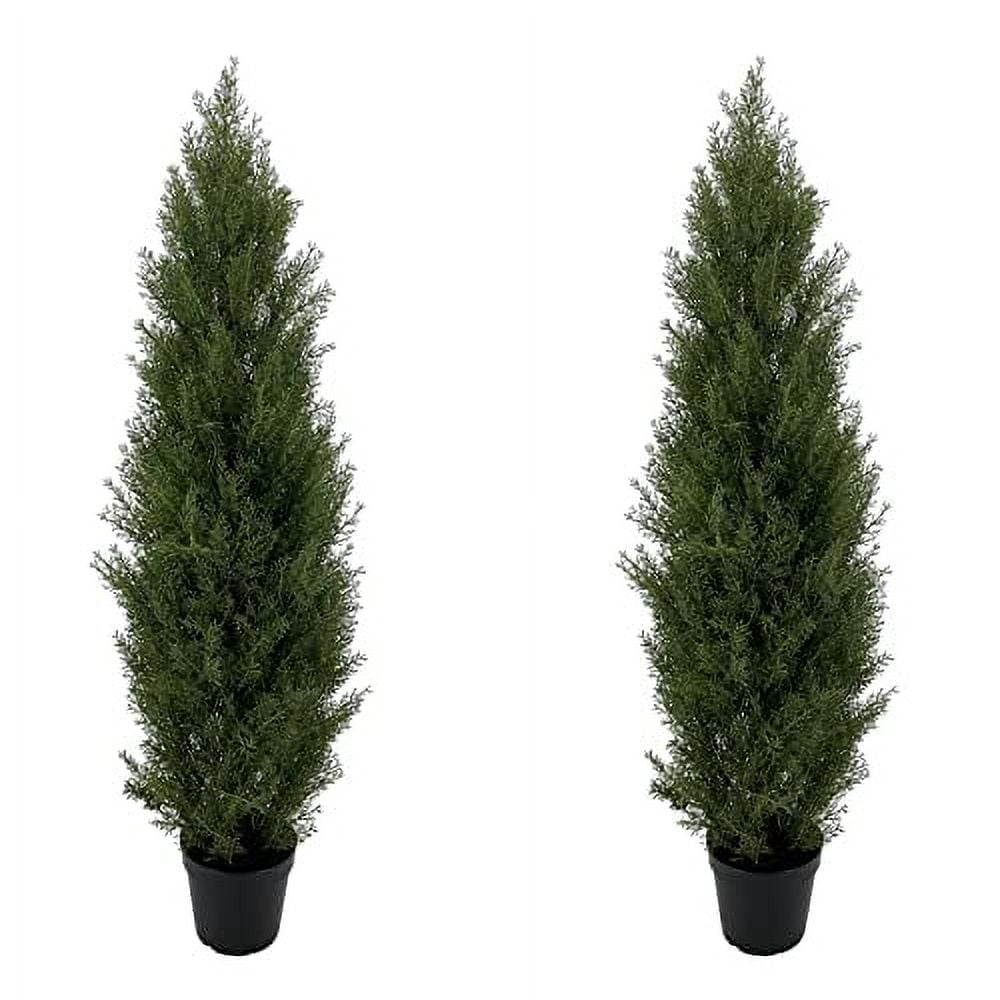 5ft Artificial Cedar Topiary Trees in Black Plastic Pots, Set of 2