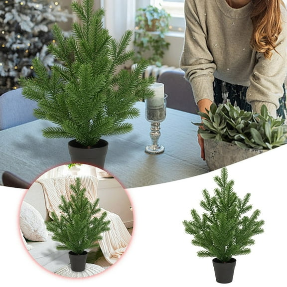 Artificial Cedar Tree Potted 18.9 Inch, Water Resistant Cypress Tree for Indoor Outdoor Decor, Low Maintenance Potted for Home Garden Front Porch Decoration-2 Pack