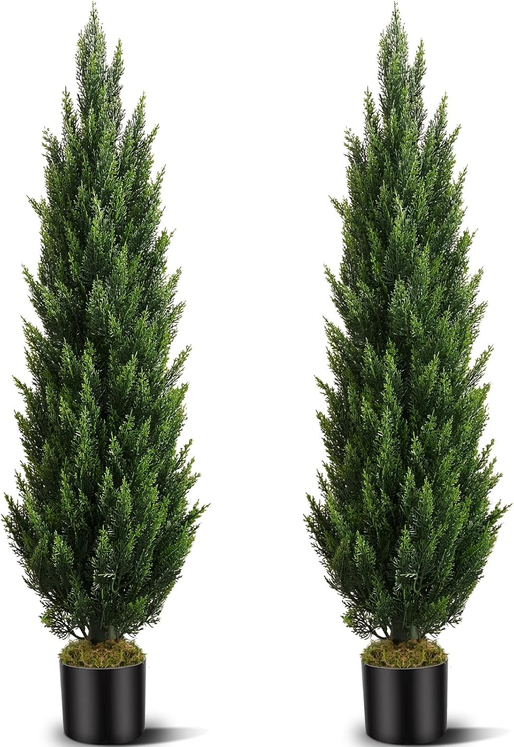 5ft Artificial Cedar Topiary Trees in Black Plastic Pots, Set of 2