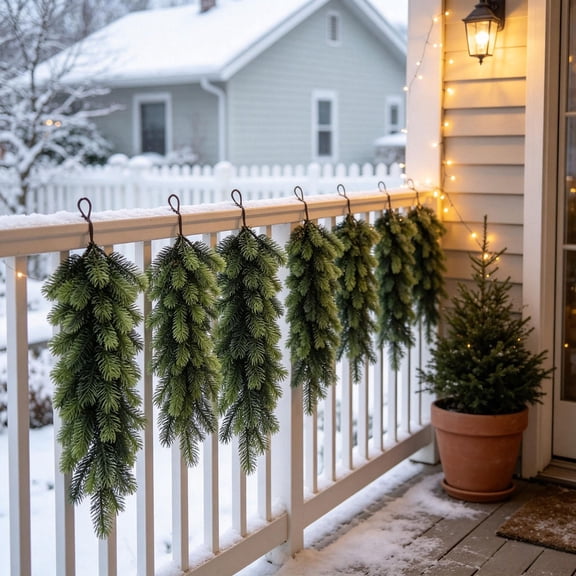 Artificial Cedar Wall Swag, Faux Pine Branch Hanging Arrangement, Works Across Several Decorating Areas, Brings Decorative Detail to a Space, for Doors, Windows and Stair Railings, for Home Decor