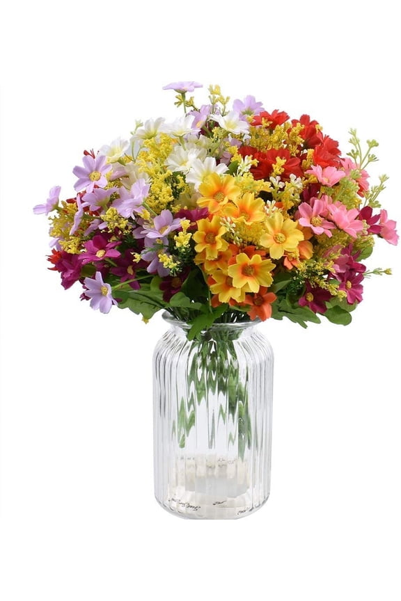 Artificial Cemetery Daisy Flowers Memorial Silk Daisy with Vase for Grave Headstone Decoration, Assorted Colors Daisy for Spring Summer Decoration