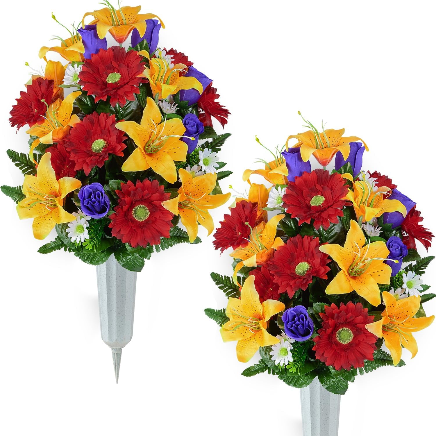 Artificial Cemetery Flower for Graves, Cemetery Memorial Flowers with Vase for Gravesite Outdoor