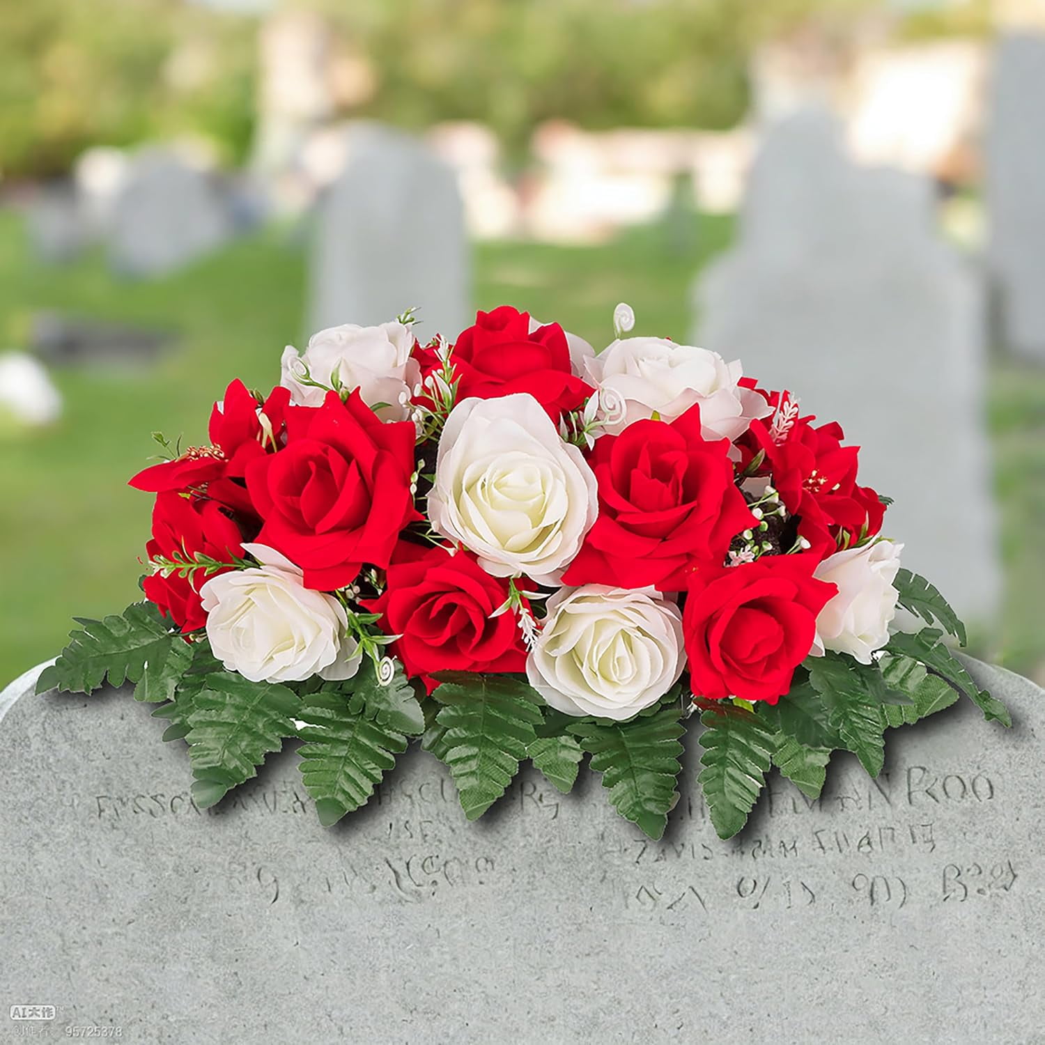 Artificial Cemetery Flower-Outdoor Grave Saddle Headstone Decorations ...