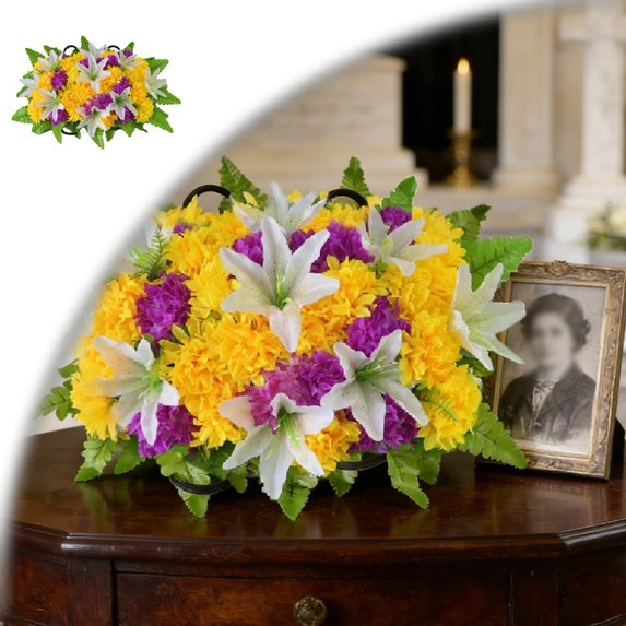 Artificial Cemetery Flower, Outdoor Grave Saddle Headstone Decorations, Rose Memorial Day Flowers for Gravesite