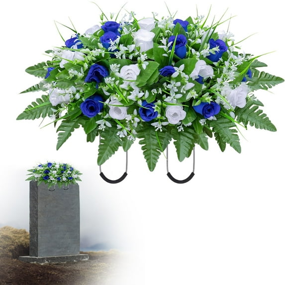 Artificial Cemetery Flower Saddle - Non-Fading Saddle-Shaped Decoration for Headstones, Gravesite Memorials, and Outdoor Use