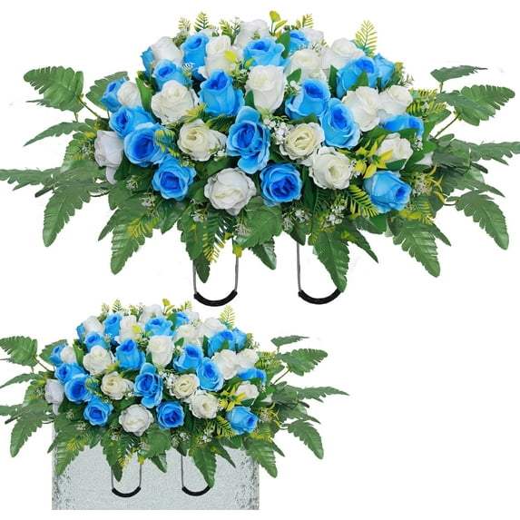 Artificial Cemetery Flower Saddles, Silks Artificial Cemetery Flowers, Large Artificial Cemetery Flowers for Outdoor Tombstone Headstone Decorations
