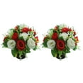 thumbnail image 1 of Artificial Cemetery Flowers - 2PCS Memorial Rose Bouquets with Vase - Silk Grave Flowers for Headstones - Outdoor UV Resistant Grave Decorations - Red Rose Arrangements, 1 of 5