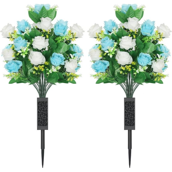 Artificial Cemetery Flowers,Artificial Cemetery Flowers with Vase,Memorial Flowers,Artificial Rose Bouquet Graveyard Memorial Flowers for Graveyard Headstones Decoration (Pink and red)