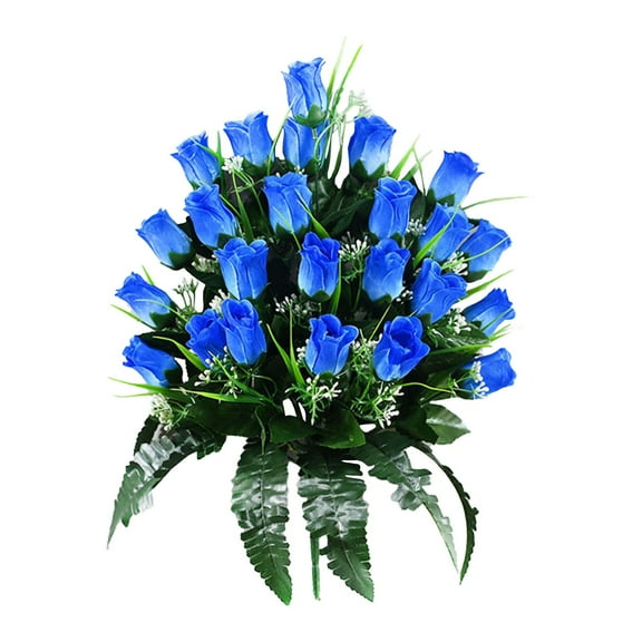 Artificial Cemetery Flowers, Artificial Large Rose Bouquet Grave Flowers for Cemetery Flower Arrangement Silk Long-Lasting Memorial Flowers for Headstone Outdoor Decor, 1Pc(Blue,18.5x4")