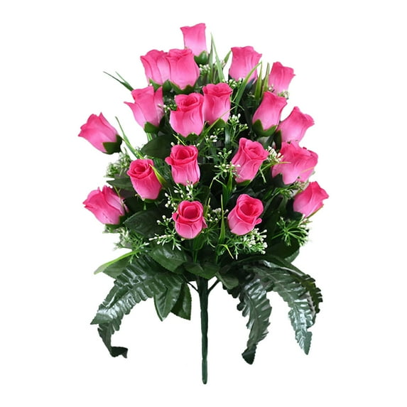 Artificial Cemetery Flowers, Artificial Large Rose Bouquet Grave Flowers for Cemetery Flower Arrangement Silk Long-Lasting Memorial Flowers for Headstone Outdoor Decor, 1Pc(Pink,18.5x4")