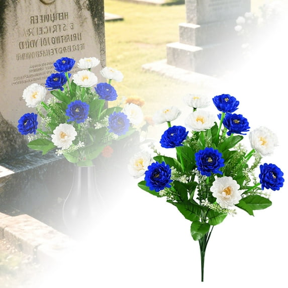 Artificial Cemetery Flowers for Graves - Durable Silk Floral Arrangements for Outdoor Headstones, Memorial Decor, Funeral Flowers (Rose, Lily, Chrysanthemum) All Season Grave Decorations