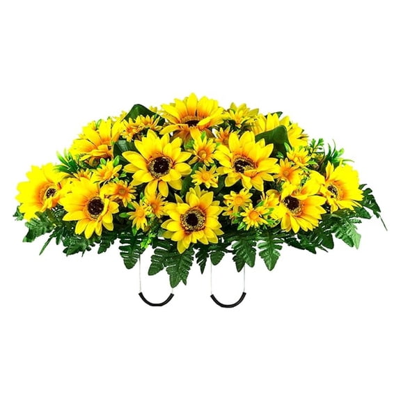 Artificial Cemetery Flowers - Grave Flowers for Cemetery - Yellow Saddle for Headstone