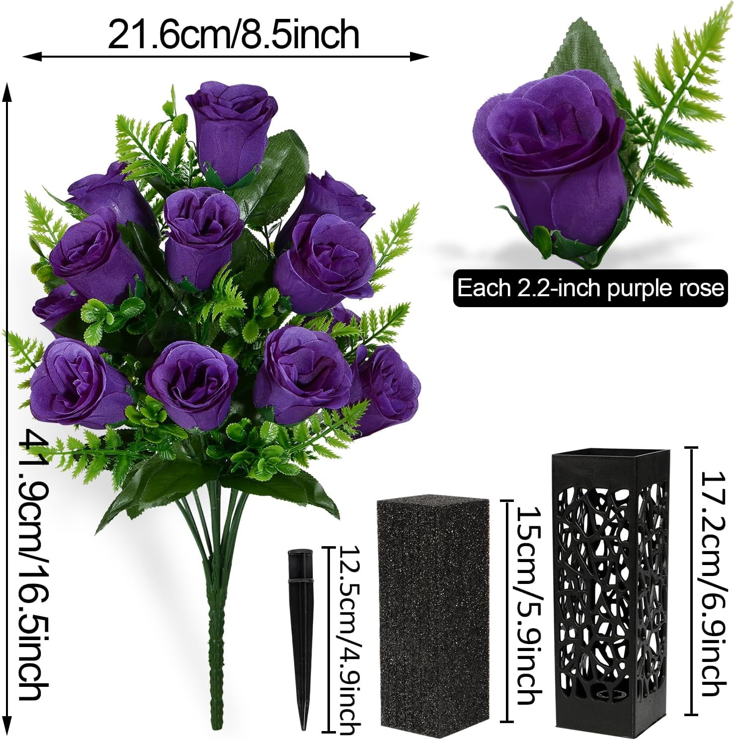 Artificial Cemetery Flowers, Grave Memorial Flowers With Vase, Artificial Rose Bouquet