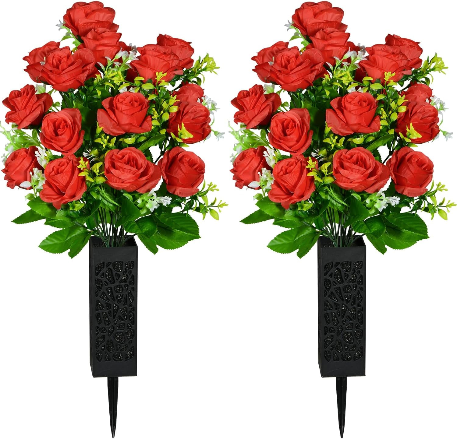 Artificial Cemetery Flowers, Grave Memorial Flowers with Vase