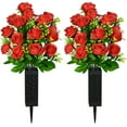 Artificial Cemetery Flowers, Grave Memorial Flowers with Vase, Artificial Rose Bouquet