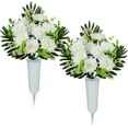 thumbnail image 1 of Artificial Cemetery Flowers for Grave, Set of 2 Artificial Memorial Flowers with Vase for Outdoor Cemetery Headstones Graveyard Gravestone Decoration (Red Lily&White Purple Peony), 1 of 5