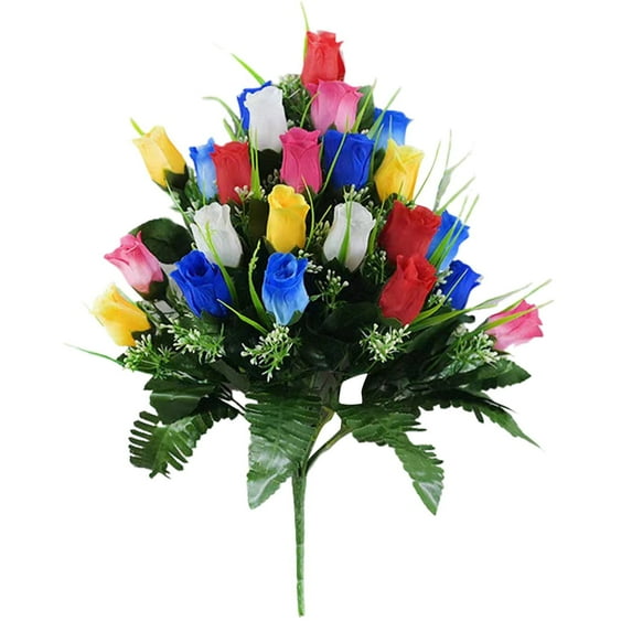 Artificial Cemetery Flowers for Graves - Memorial Silk Rose Bouquet, Grave Decoration for Headstones and Gravesites, Durable Outdoor Grave Flowers Arrangement (Set of 2)