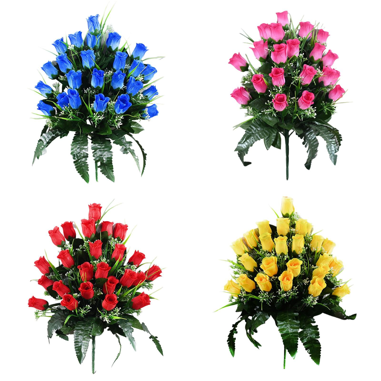 Artificial Cemetery Flowers, Memorial Bouquet Grave Decorations - Weather-Resistant Rose Arrangement for Headstones, Outdoor Cemetery Flowers, Lasting Tribute & Sympathy Gift(4PC)