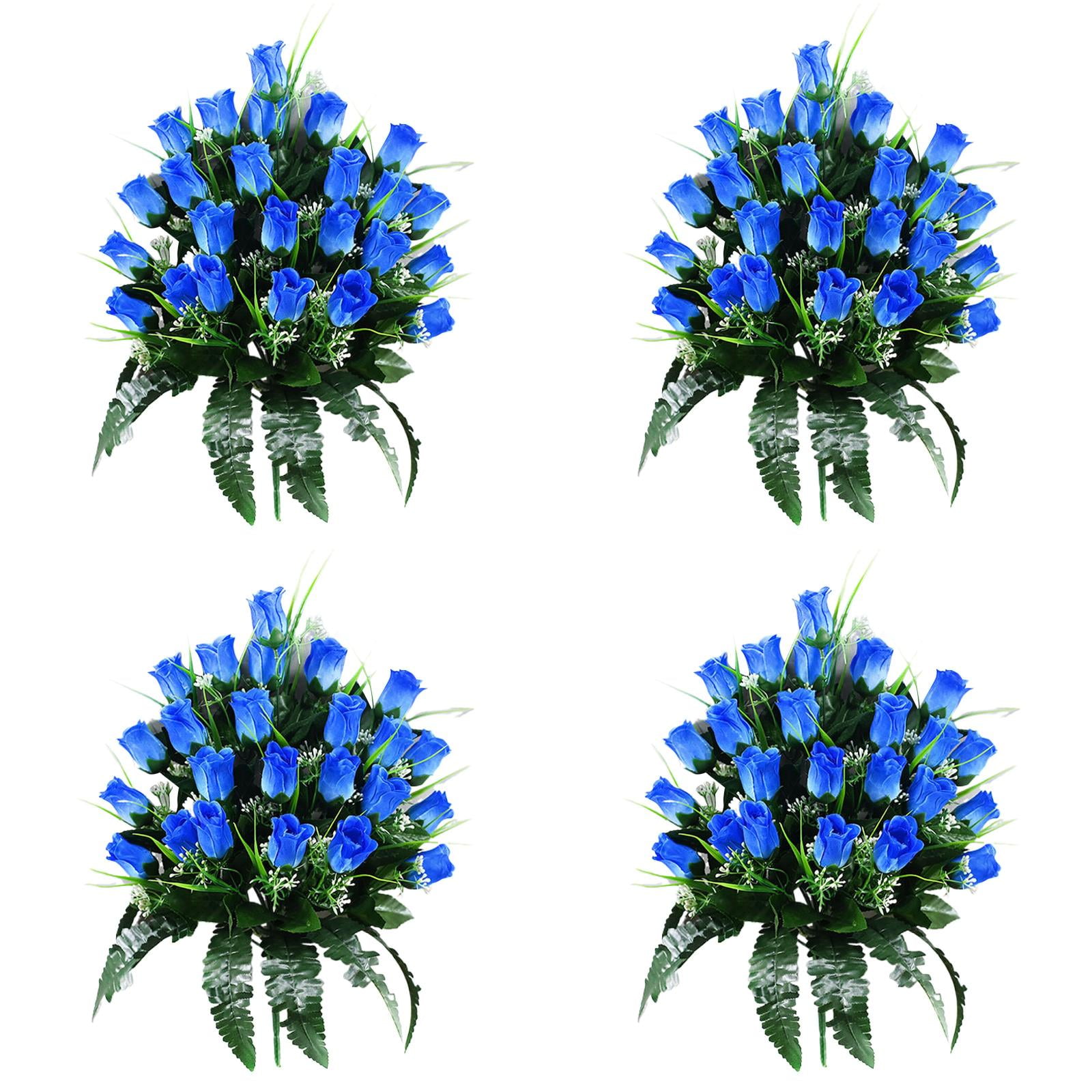 Artificial Cemetery Flowers, Memorial Bouquet Grave Decorations - Weather-Resistant Rose Arrangement for Headstones, Outdoor Cemetery Flowers, Lasting Tribute & Sympathy Gift(4PC)